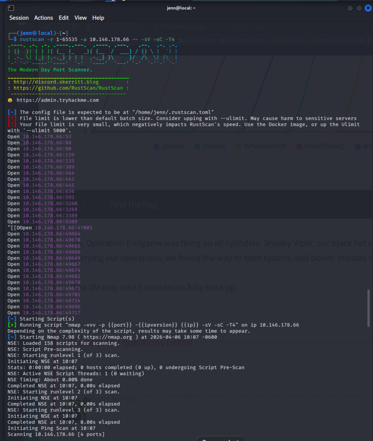 RustScan results showing full AD port cluster
